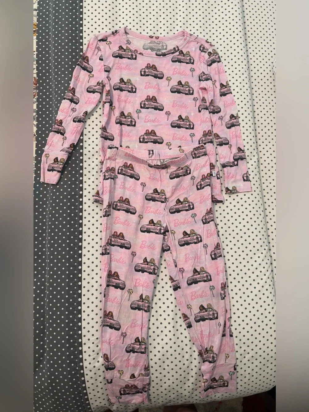 Posh Peanut Barbie Girls' Pink Pajama Set - Long Sleeve Top & Pants